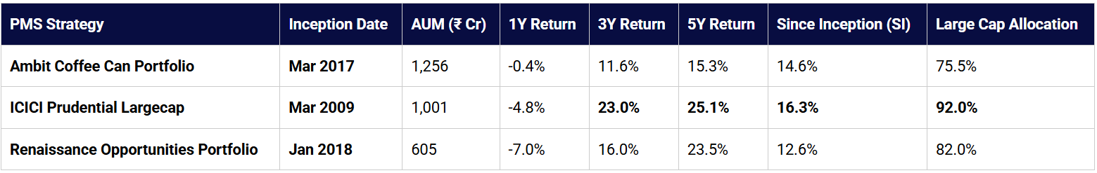 Performance Comparison of Top Large Cap PMS Funds
